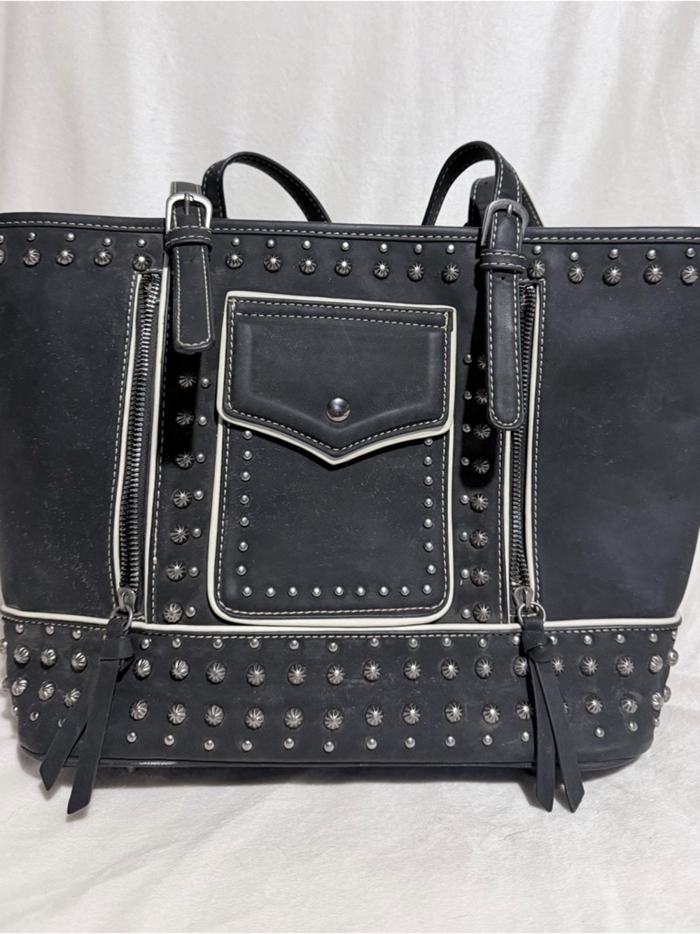 Montana West Black Stud-Accent Tote Bag with Multiple Pockets